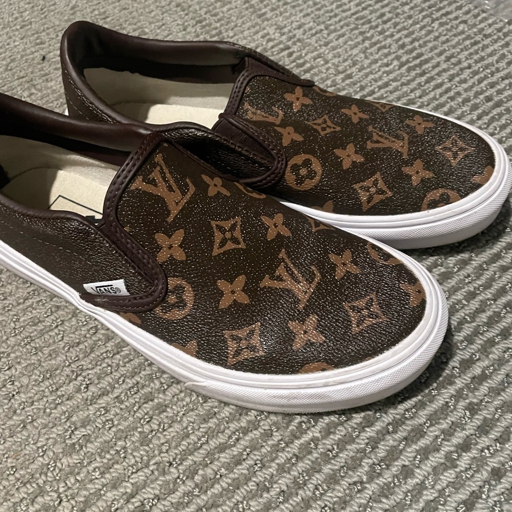 Brown Monogram Slip-On Shoes- LV theme Vans